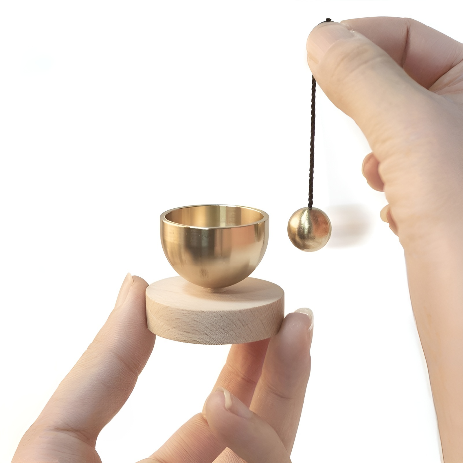 Juego de mini cuencos tibetanos de madera y campanas de viento de latón puro