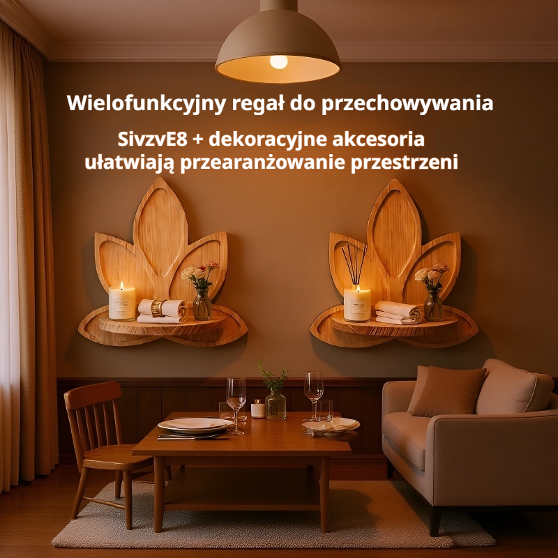 Ścienna półka dekoracyjna z litego drewna w kształcie kwiatu lotosu