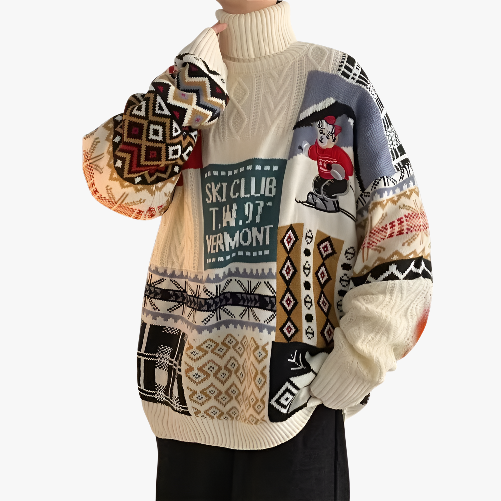 冬用クリスマスカップルセーター 高領 アメリカンスタイル 厚手ニット ゆったり 男女ペア