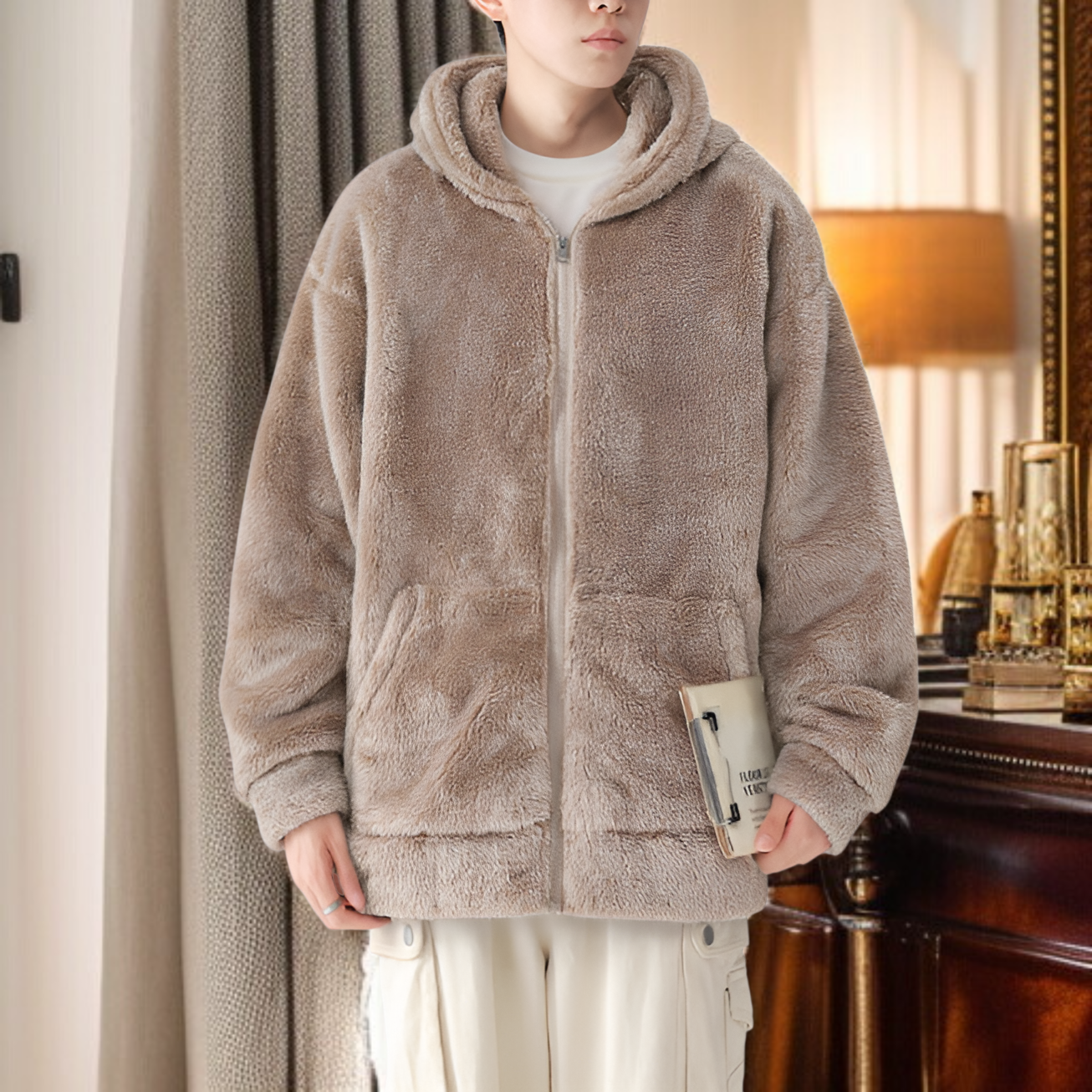 IZEXX秋冬厚手フリースパーカーセット メンズ防寒カジュアル