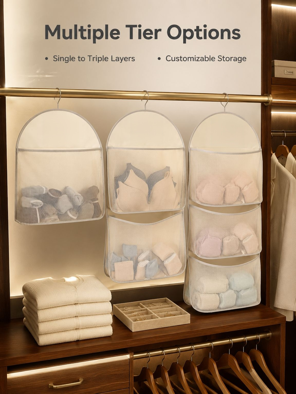 Household Visible Mesh Storage Bag Hanging Organizer for Underwear and Socks