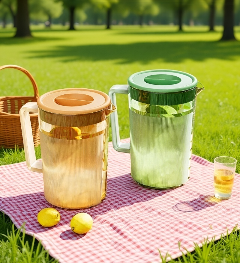 Close-up of durable glass pitcher for cold beverages