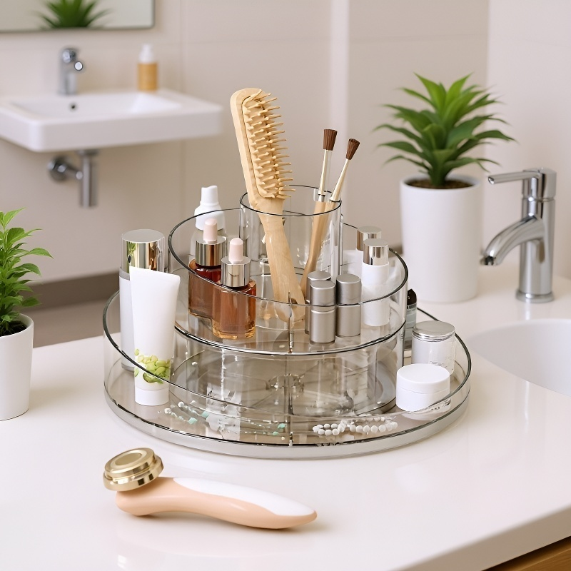 علبة تخزين فرشاة مكياج قابلة للدوران على الطاولة
