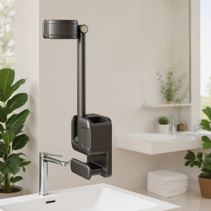 穴あけ不要バスルーム用ヘアドライヤースタンド ハンズフリー収納ラック