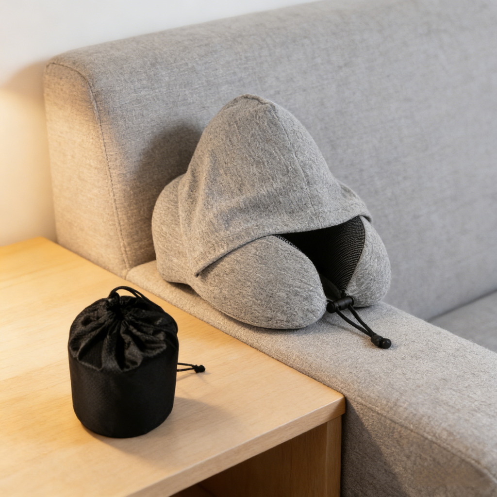 Oreiller de voyage en U portable, coussin cervical mémoire avec capuche