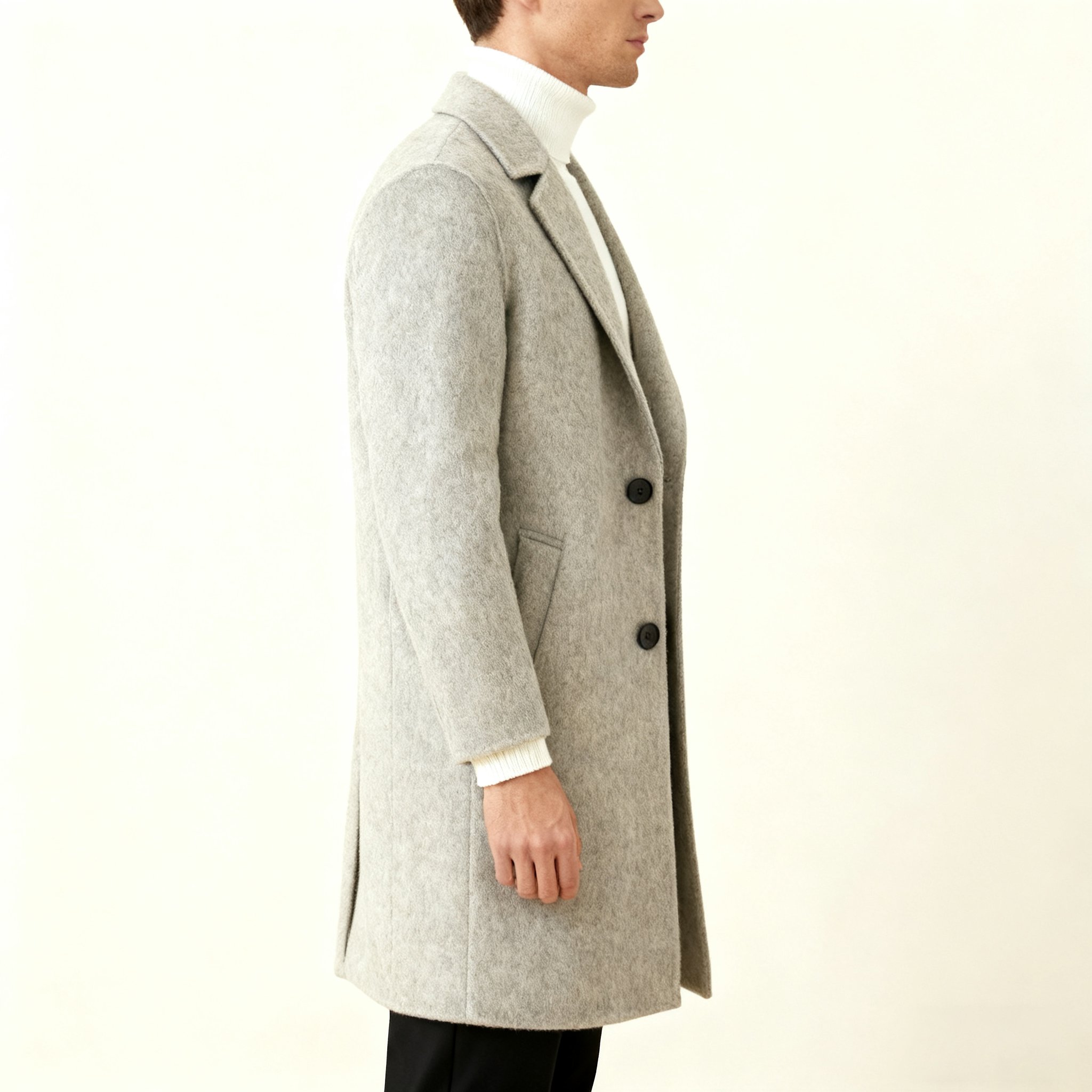 밝은 회색 울 코트 소재 디테일