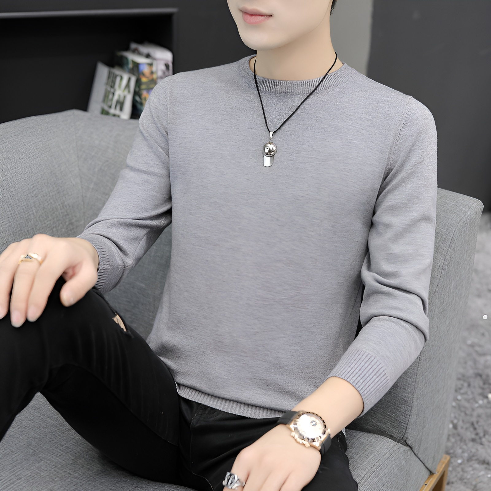 男士輕商務純色毛衣打底衫