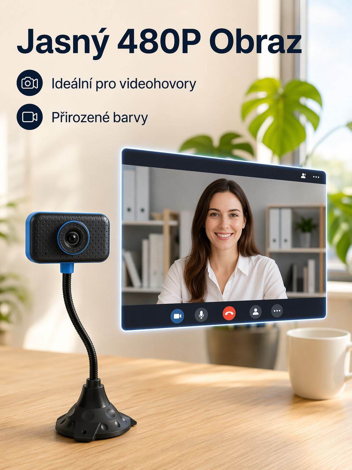 HD webová kamera pro počítač, USB připojení, vhodná pro stolní a přenosné počítače