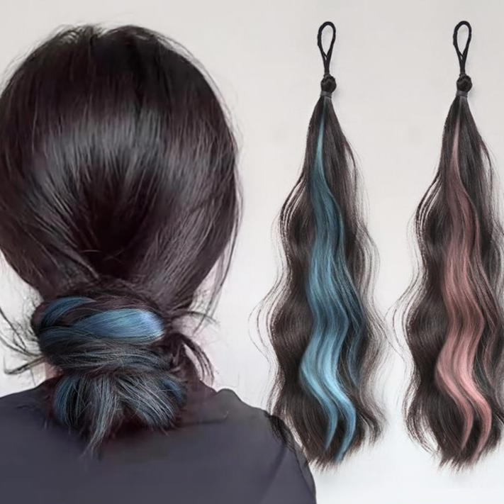 彩色挑染馬尾假髮辮子