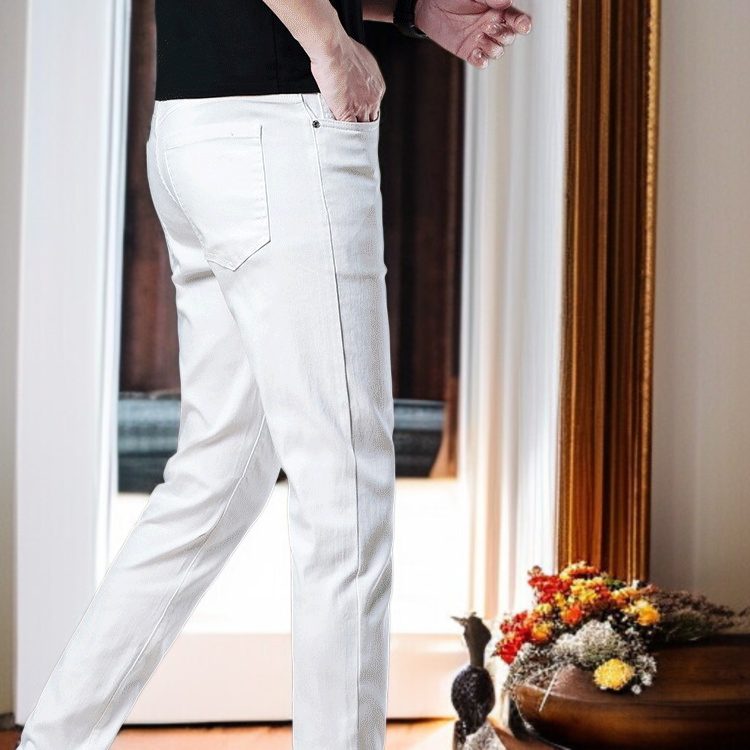 남자 화이트 스판 골프 트레이닝 바지 캐주얼 슬림핏 봄여름 작은 발바지 트레이닝 바지