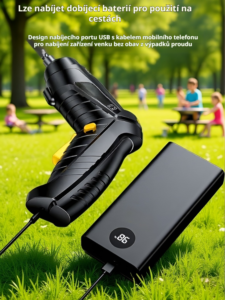 Český: Elektrický šroubovák s nabíjením – sada ručního vrtáku a nářadí