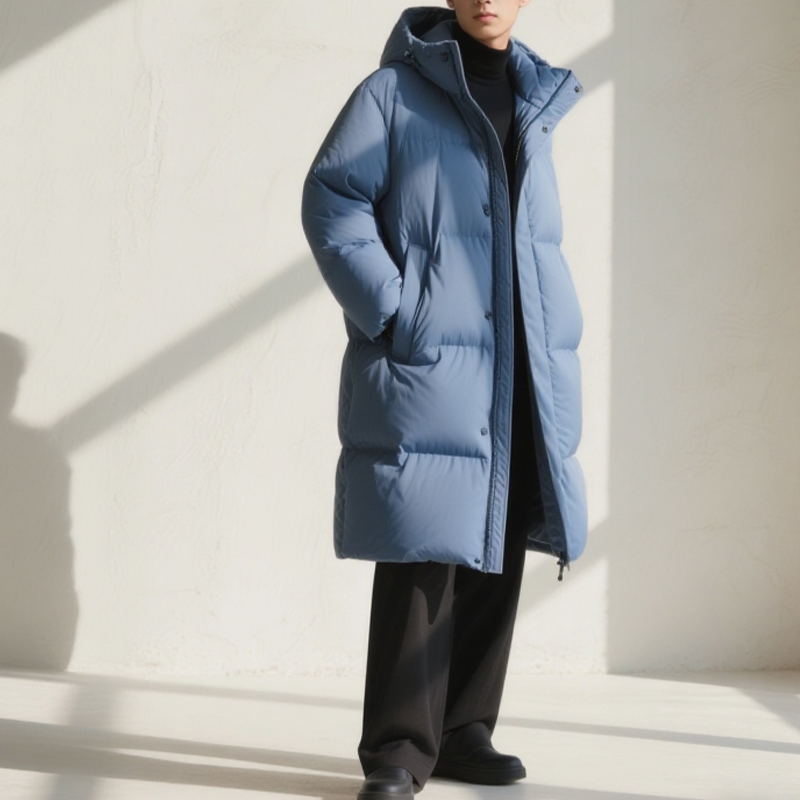 심플 블루 롱 패딩점퍼