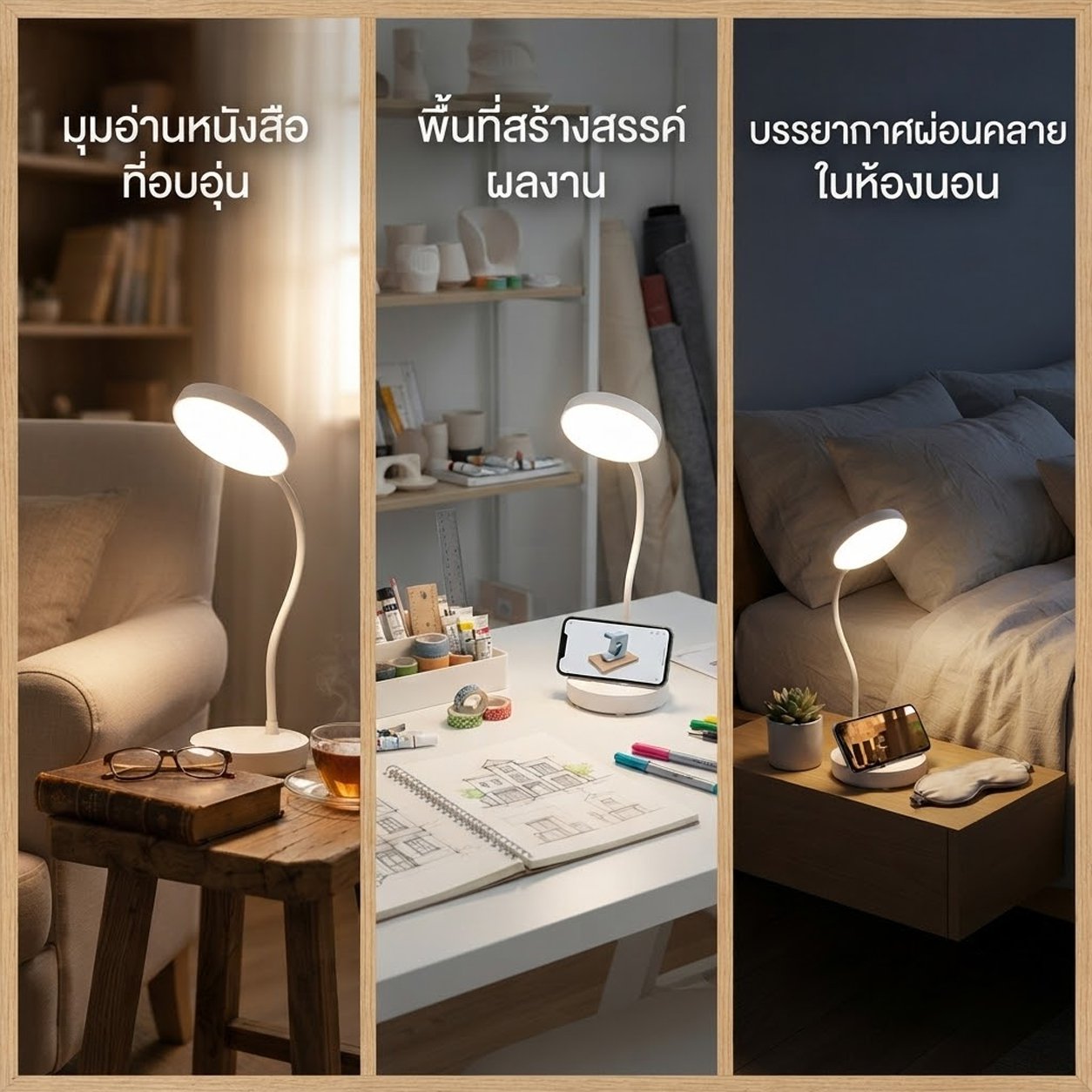 โคมไฟอ่านหนังสือ LED ปรับแสงได้ ถนอมสายตา สำหรับหอพัก