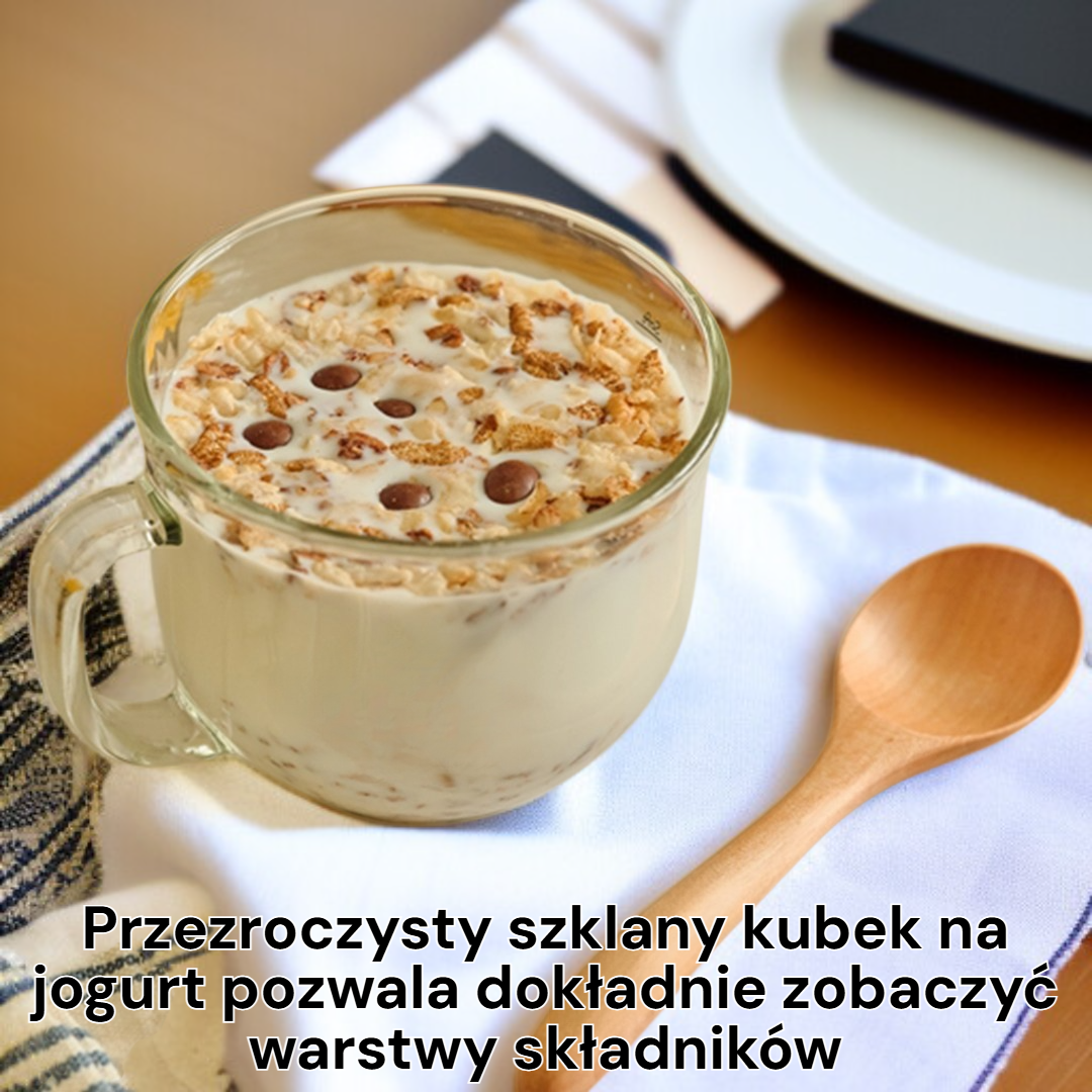 Przezroczysty szklany kubek na jogurt