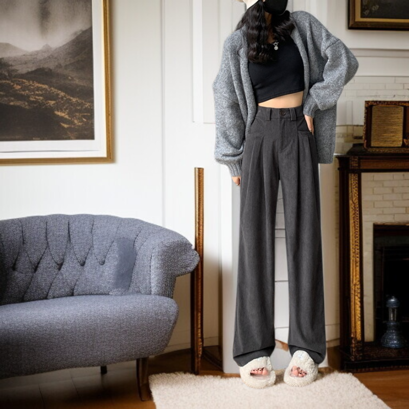 ワイドパンツ レディース 厚手 コーデュロイ ドラッグパンツ ハイウエスト ストレート ラッド カジュアルパンツ ブラウン ワイドパンツ レディース シェニール織 パッド付き カジュアルパンツ