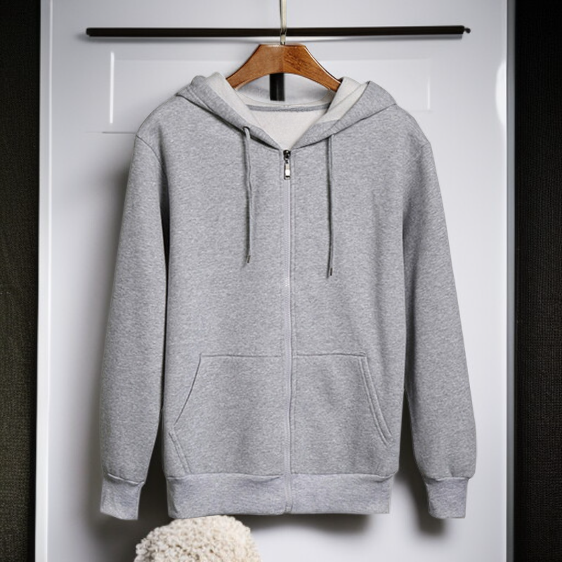 هودي بسحاب مزدوج بغطاء رأس بتصميم فينتاج بلون سادة لخريف وشتاء للجنسين مع شعار