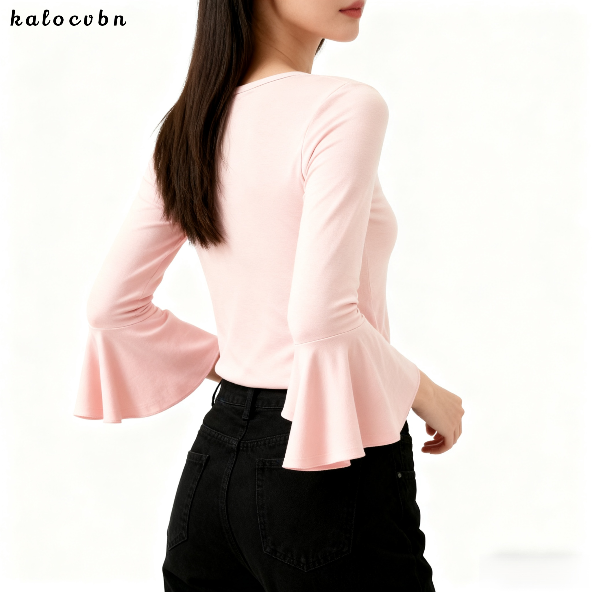 라운드넥 벨 슬리브 핏 탑