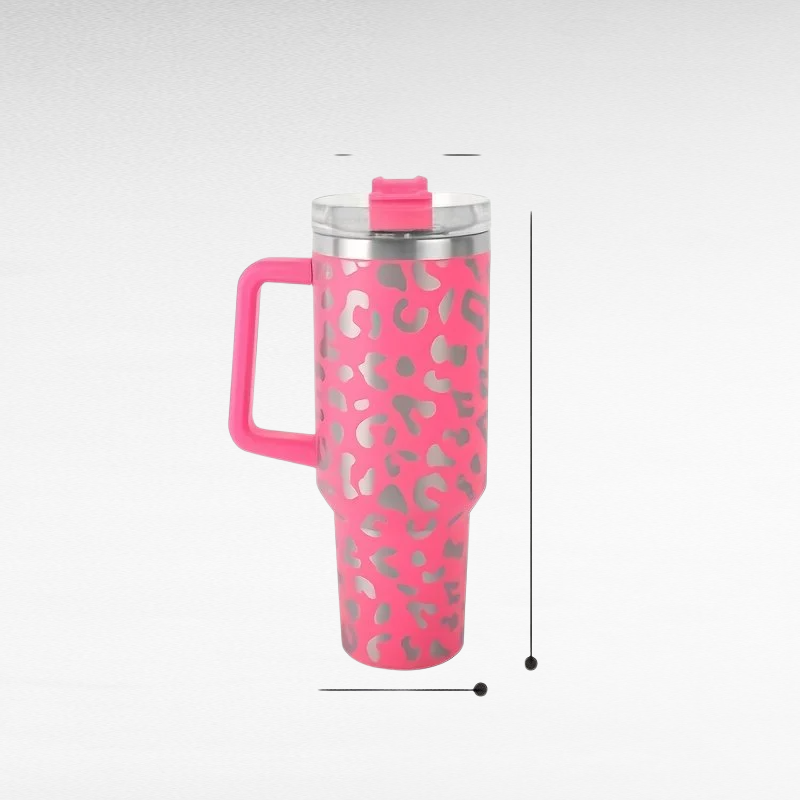 كوب ماء معزول من الفولاذ المقاوم للصدأ بسعة كبيرة، تصميم عصري بطبعة الفهد، هدية مثالية لعيد الميلاد