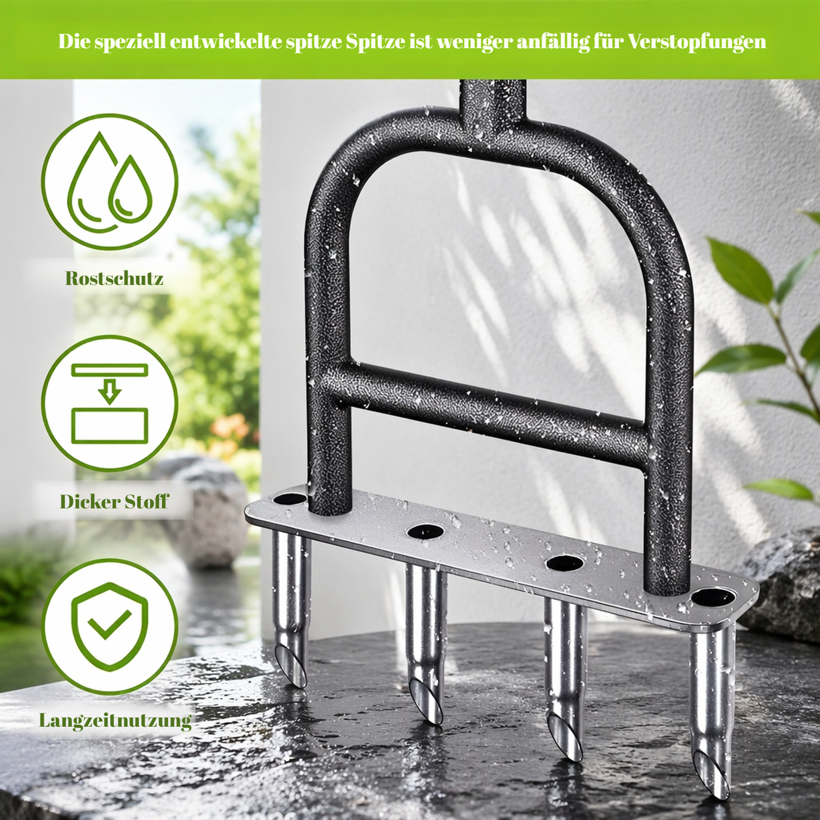 Detailansicht des Rasenlüfters mit ergonomischem Griff