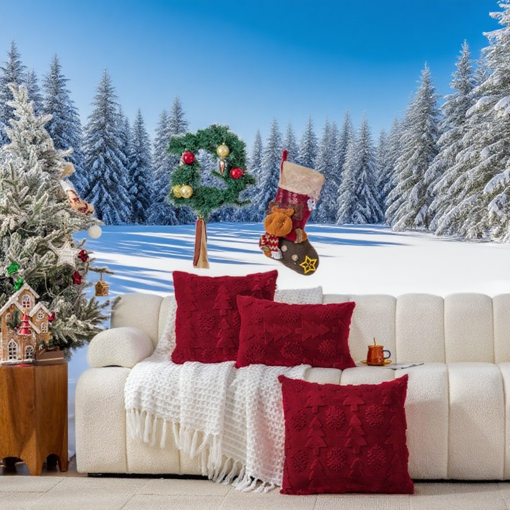 純色毛絨聖誕樹抱枕套