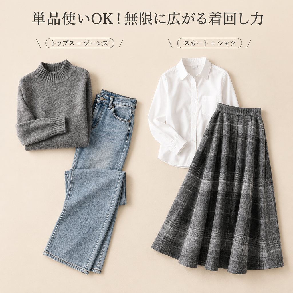 日系春秋冬新作ハイネックセーター+スカート2点セット