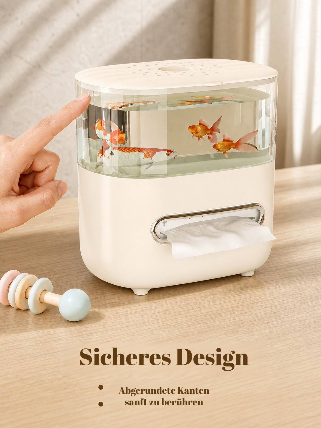Multifunktionale Deko mit doppellagiger Taschentuchbox und sichtbarem Aquarium