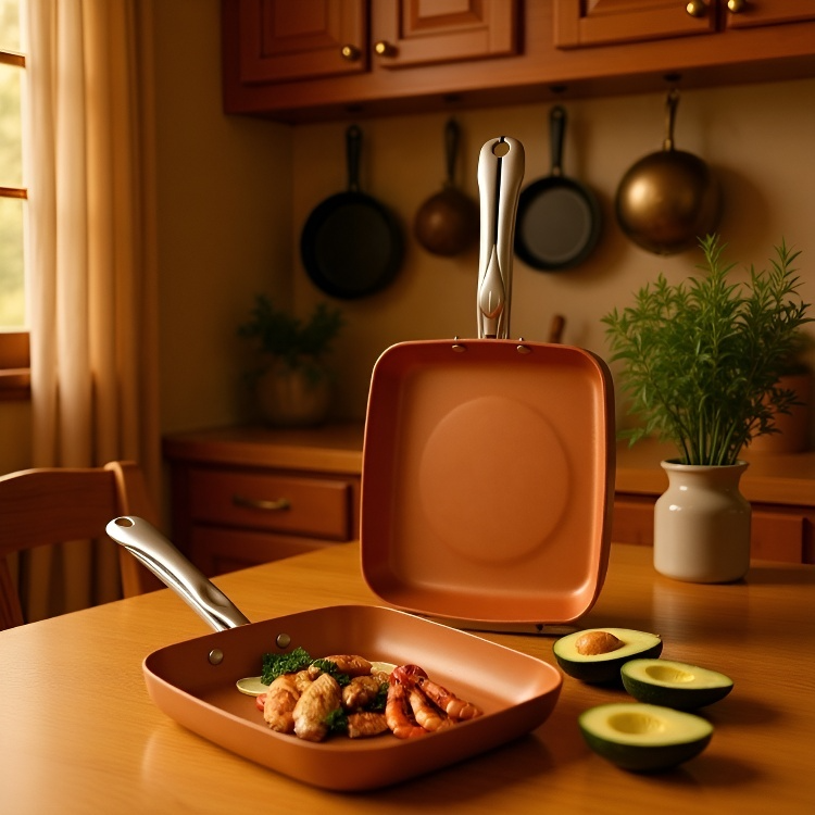 Čistě měděná nepřilnavá pánev s rovným dnem