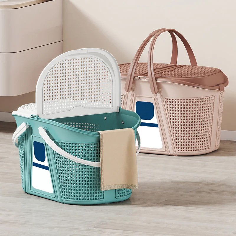 プラスチック製洗濯かごハンドル付き