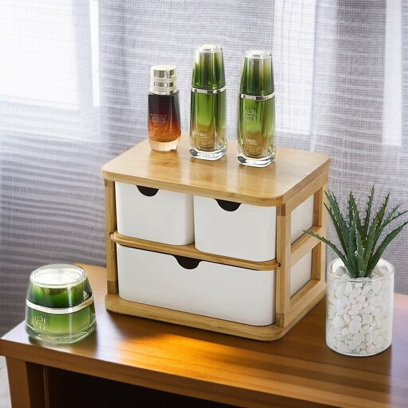 デスクトップ生分解性多層竹木製収納ボックス 引き出しデスクトップ竹繊維オーガナイザー 家庭用化粧品オーガナイザー