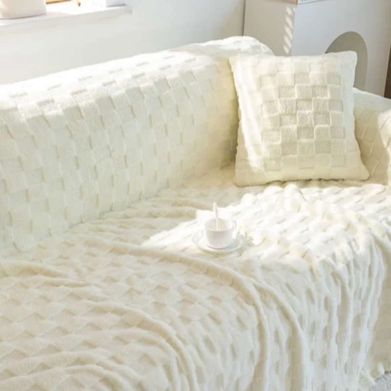Cream-Colored Solid Sofa Throw