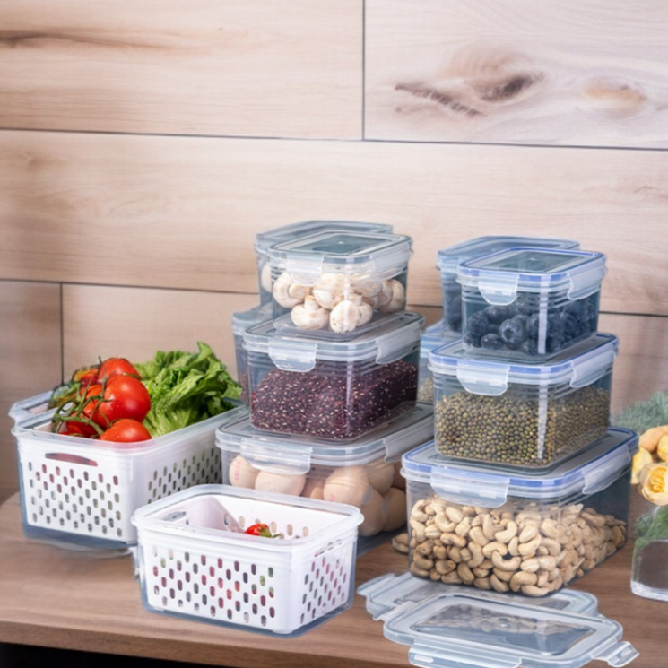  Transparent Plastic Food Storage Container – Kitchen Sealed Drainage Box