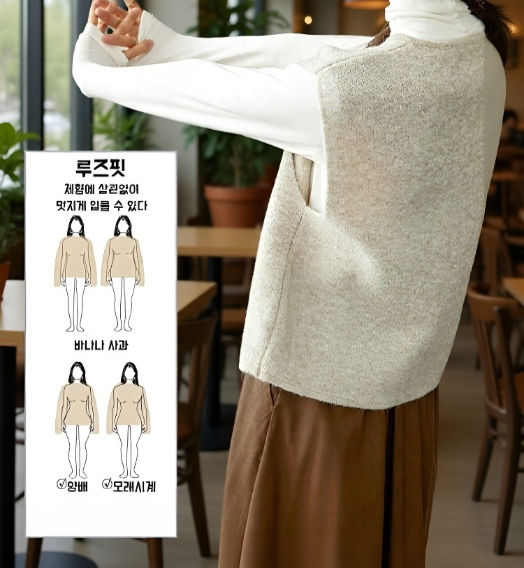 여성 모델이 착용한 스타일리시 니트 베스트