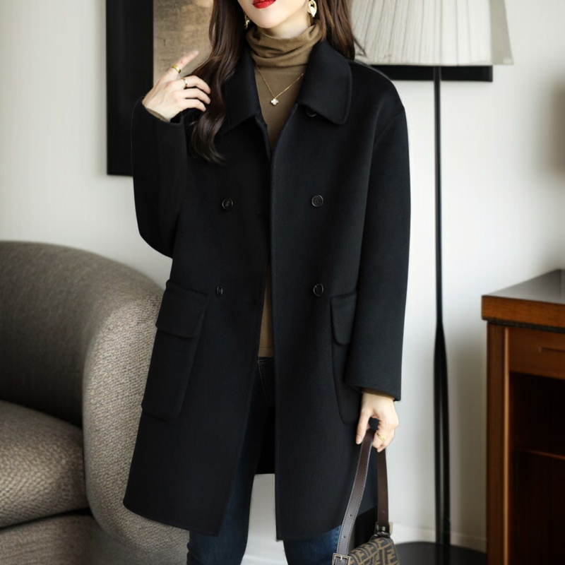 レディース厚手スリムツイードジャケット ミドル丈アップグレード・コットン・ツイード・コート