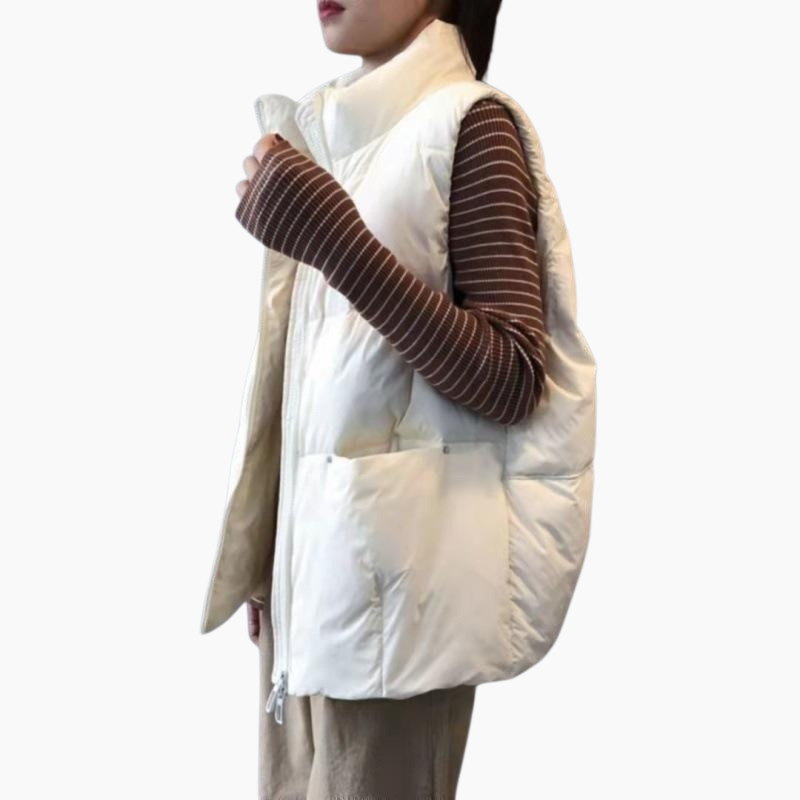 여성 루즈핏 쇼트 나시 화이트 오리털 조끼 가을 겨울 코트 조끼 패딩 베스트