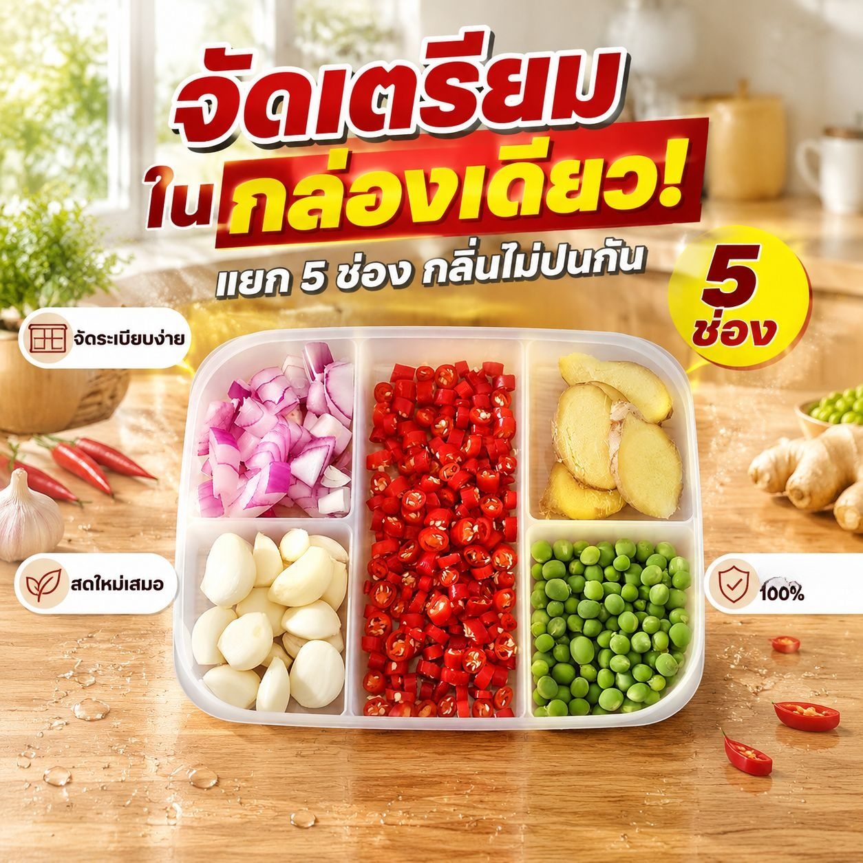 กล่องแบ่งประเภทเก็บวัตถุดิบและอาหารสดในตู้เย็น