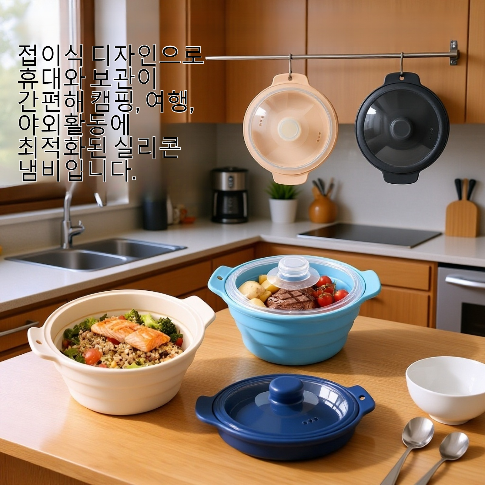 접이식 휴대용 실리콘 냄비