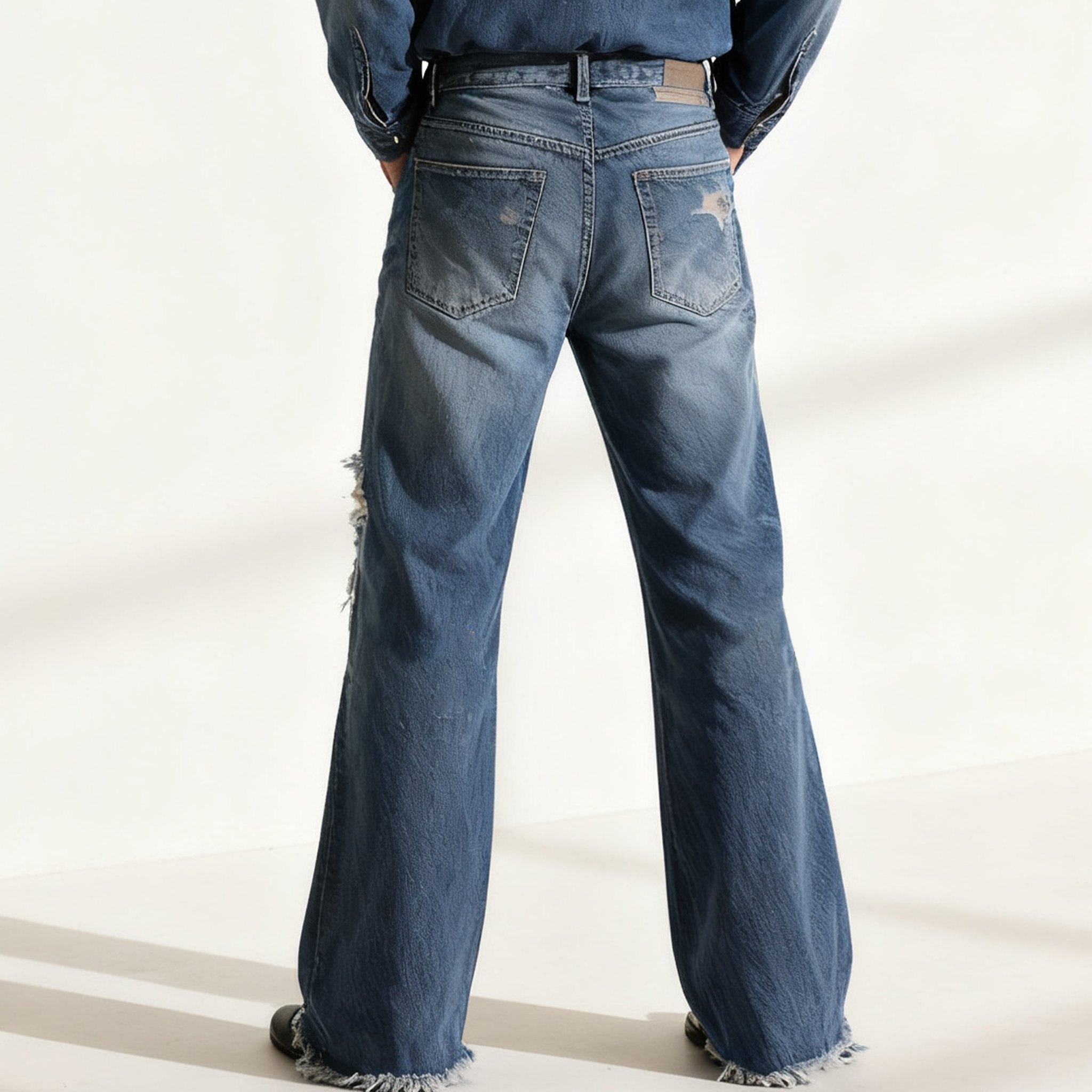 남성 빈티지 구멍 청바지