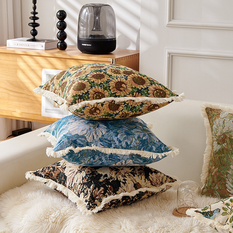 Coussin décoratif rétro en coton et lin