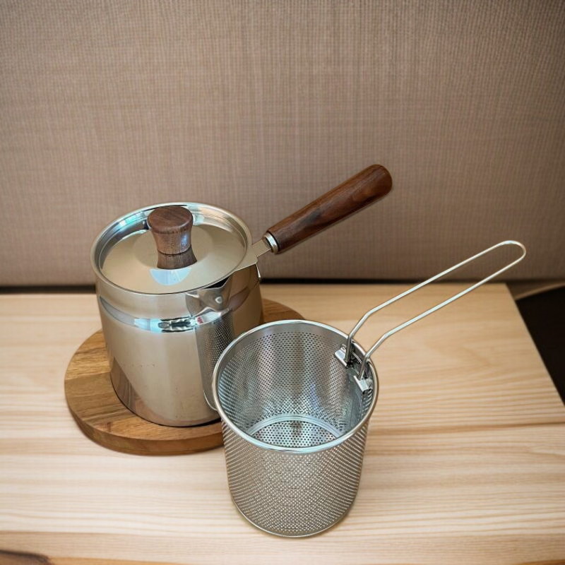 Petite poêle profonde en acier inoxydable 304, adaptée à l’induction et à la cuisson du tempura