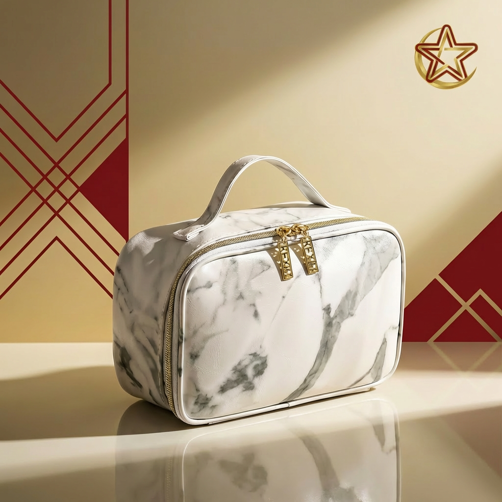 حقيبة تخزين مستحضرات المكياج الكبيرة السعة والمزينة بنقوش الرخام