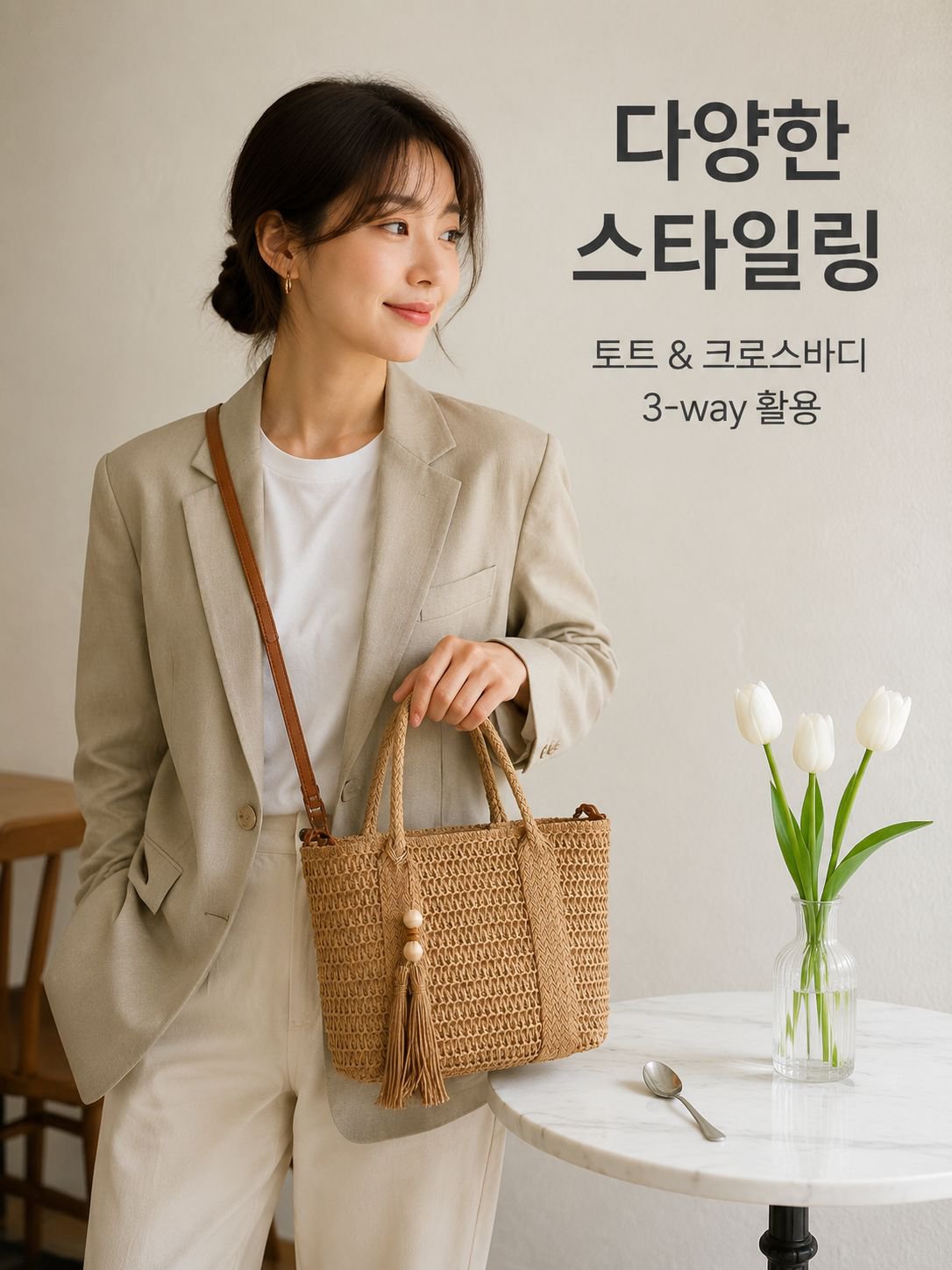 올해 신상 밀짚 가방 여성 토트 숄더 크로스 매쉬백 대용량 태슬 바캉스 비치백