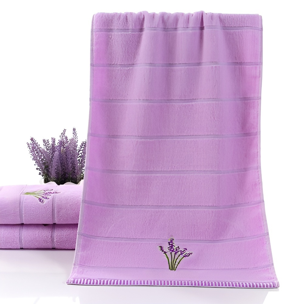 Solid Color Pure Cotton Embroidered Towels, Bath and Face Towel Set