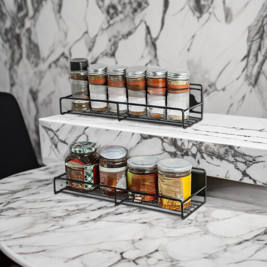 No-drill magnetic storage rack for the side of the refrigerator.