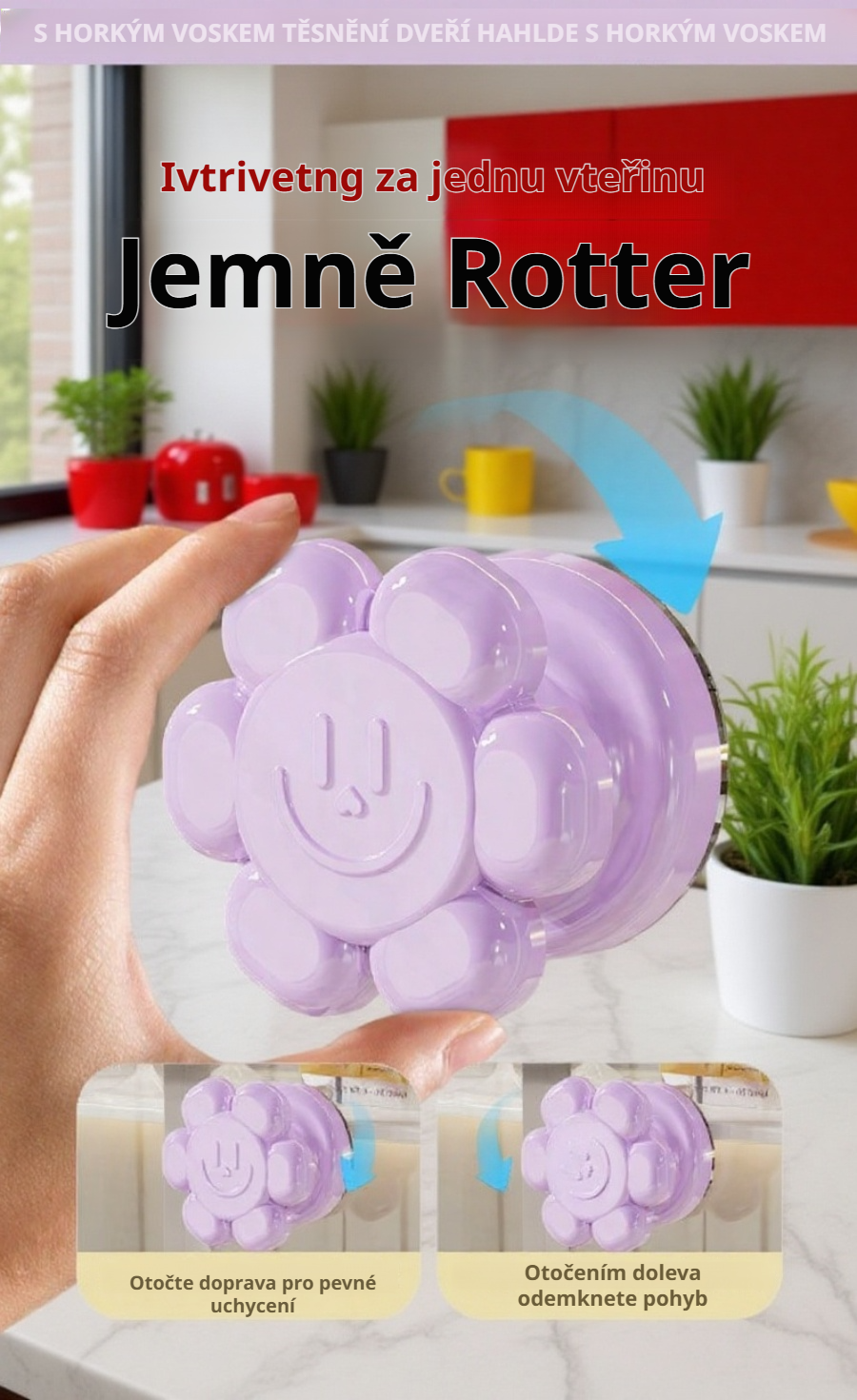 Detailní pohled na přísavkovou rukojeť pro skleněné dveře