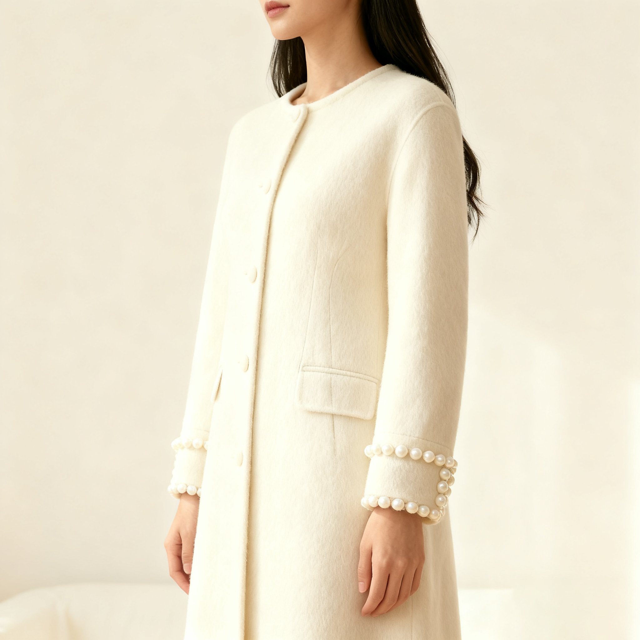 パールアクセント袖口トレンチコート