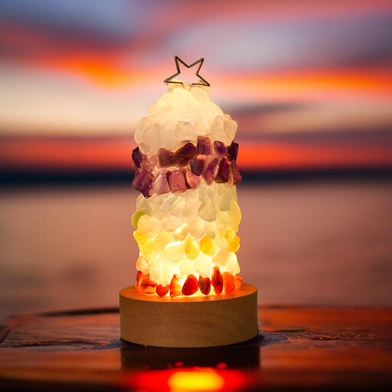 天然7色クリスタル砂利クリスマスツリーナイトライトベッドサイドランプクリスタルランプデスクトップ装飾屋内クリスマスオーナメントカラフルな宝石USBベッドルームベッドサイドランプ日本語説明書付きバレンタ