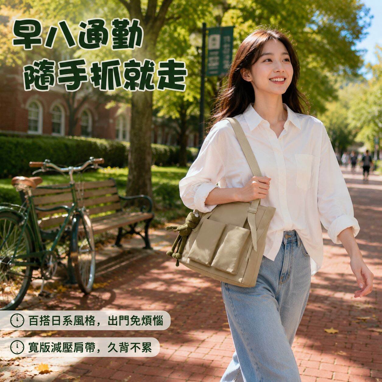 原宿日系純色防水布包 大容量學生包