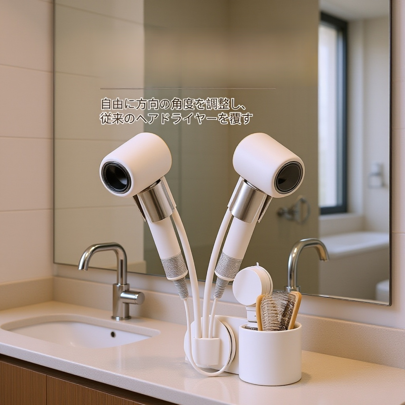 吸盤付きヘアドライヤースタンドで省スペース収納