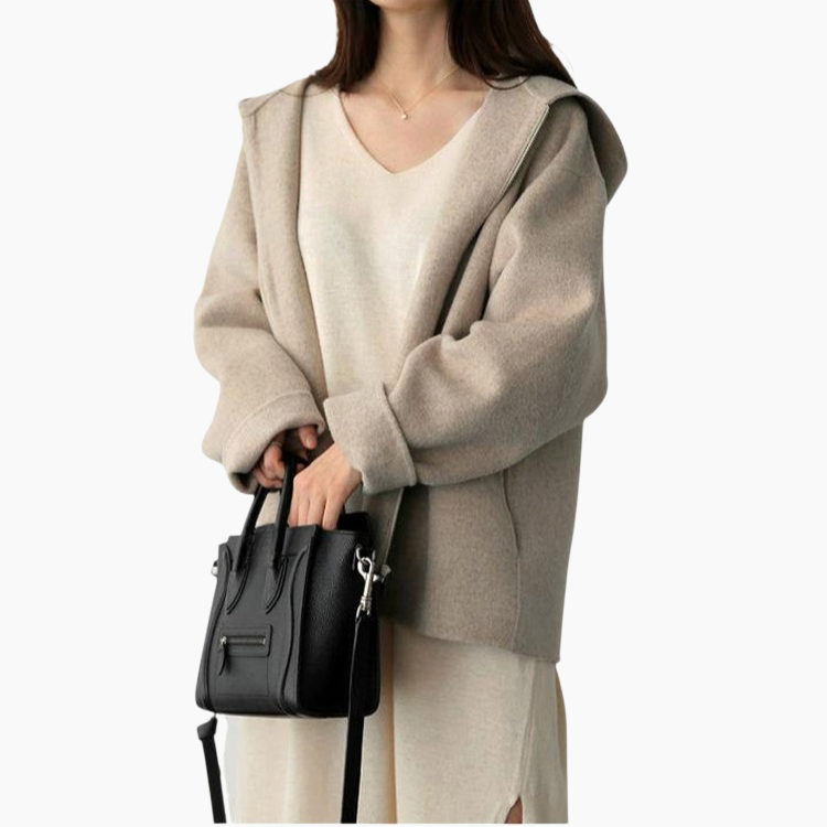 여성 숏 니트 후드 도톰 코트 캐주얼 모직 쁘띠 솔리드 루즈핏 니트 코트