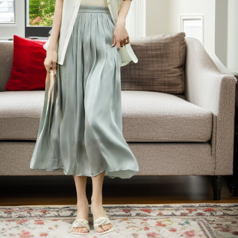 스커트녀 유광 프리미엄 퓨어 컬러 슬림 스커트 로맨틱 커팅 샤 스커트 흔들림 스커트